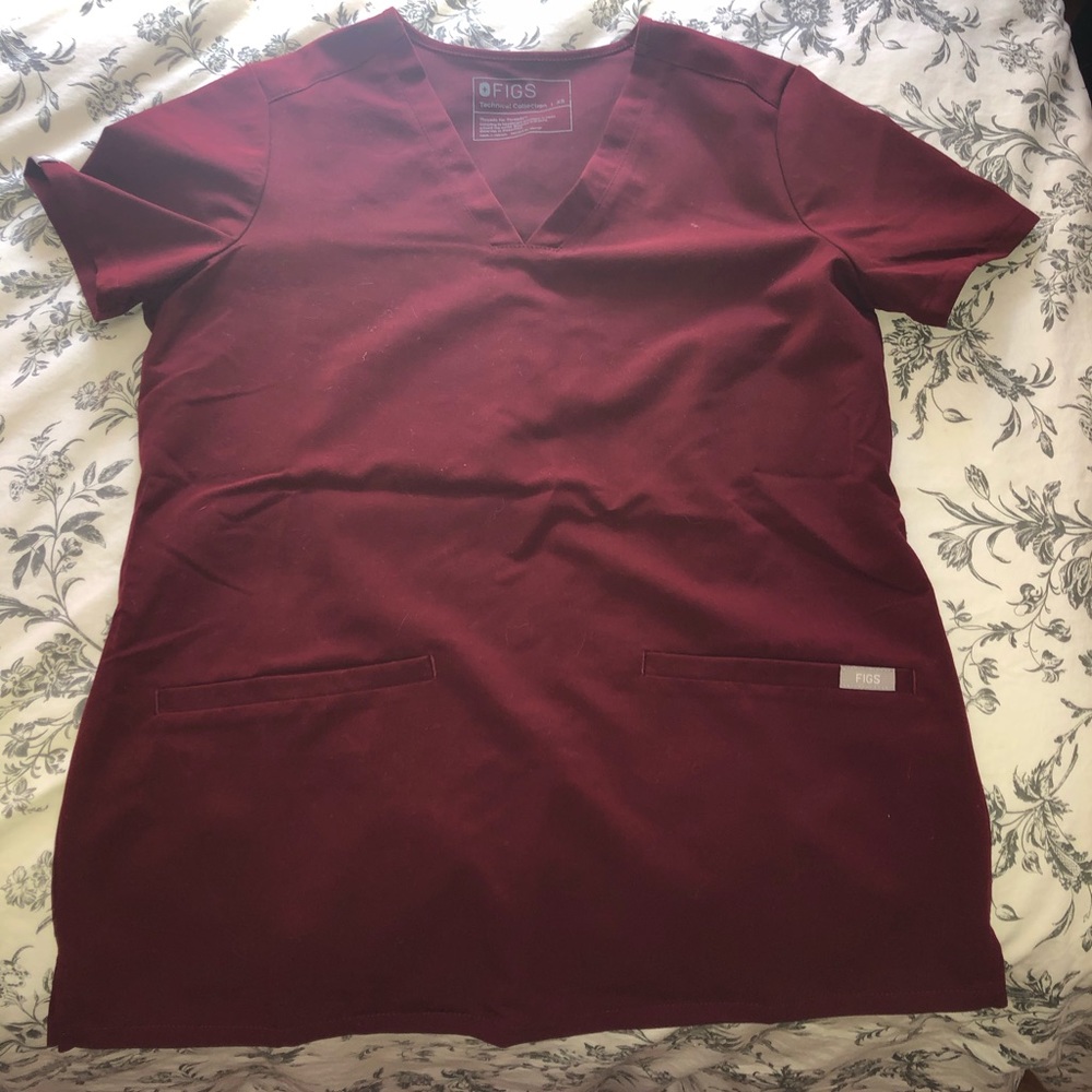 Figs Casma Three Pocket Scrub Top 👚 XS Burgundy